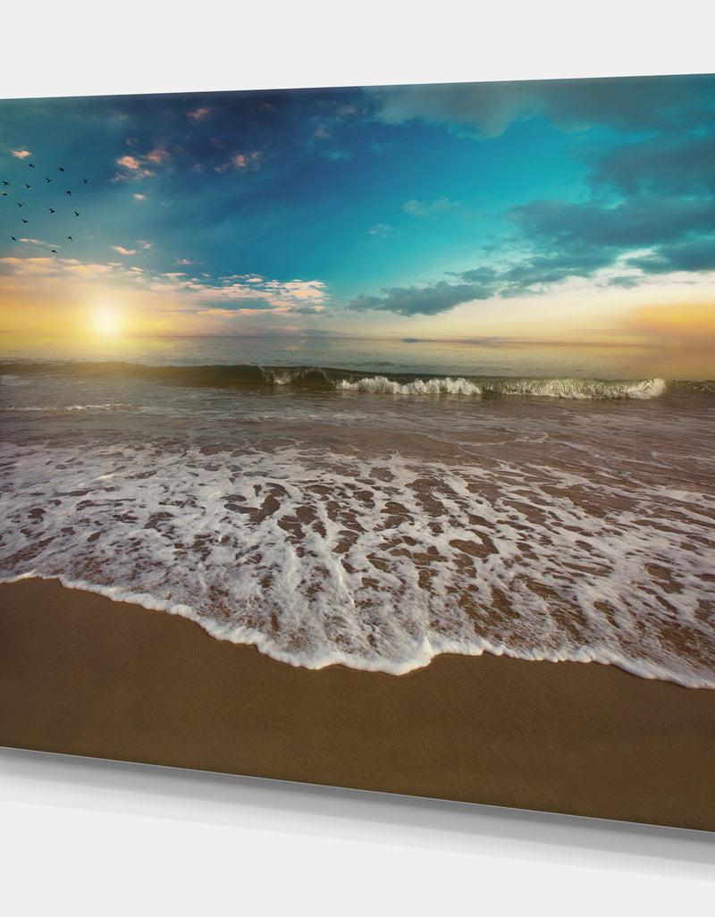 Designq Beach Sunset In Blue Sky - Sea & Shore Photography On Wrapped Canvas