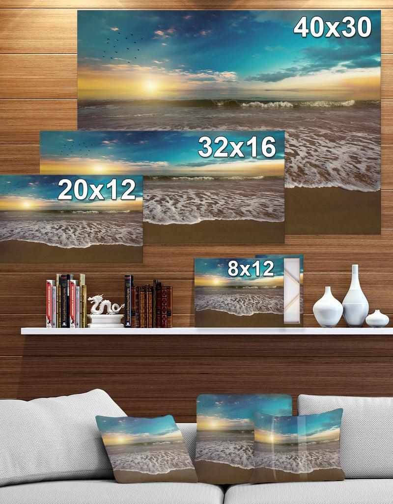 Designq Beach Sunset In Blue Sky - Sea & Shore Photography On Wrapped Canvas