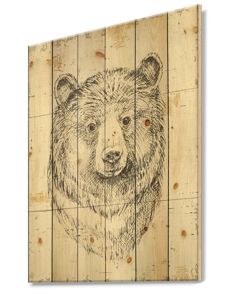Designq Bear Wild And Beautiful IV - Wildlife Animal Print On Natural Pine Wood