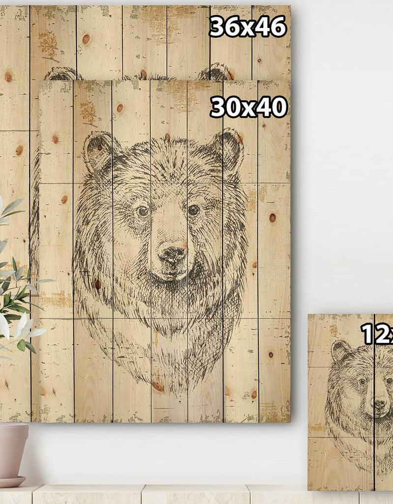 Designq Bear Wild And Beautiful IV - Wildlife Animal Print On Natural Pine Wood