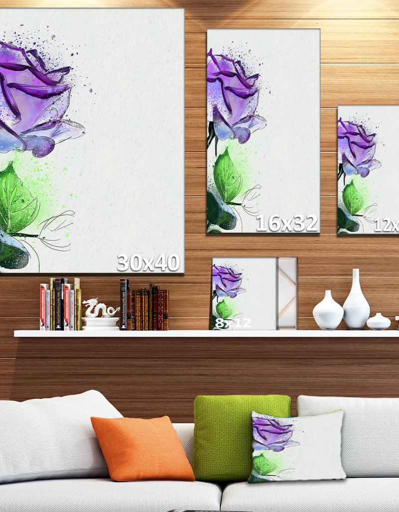 Designq Beautiful Blue Rose With Leaves - Extra Large Floral Canvas Art