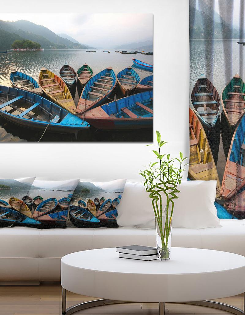designq Beautiful Boats in Phewa Lake - Boat Wall Artwork on Canvas