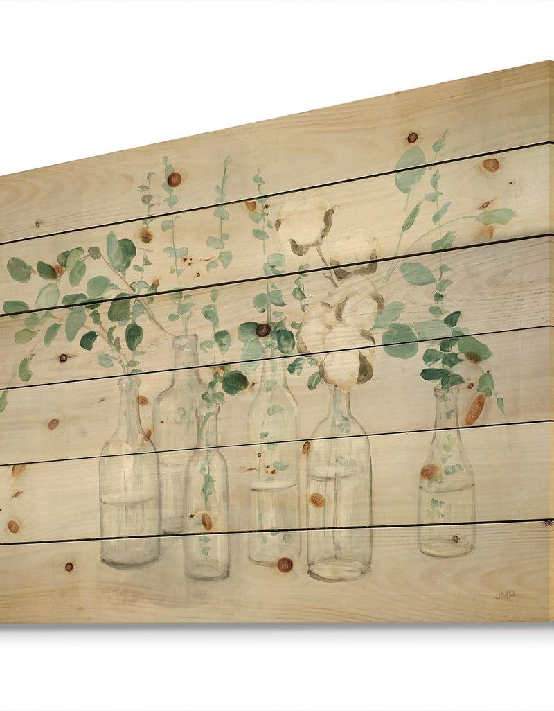 Designq Beautiful Flower Composition - Cottage Print On Natural Pine Wood