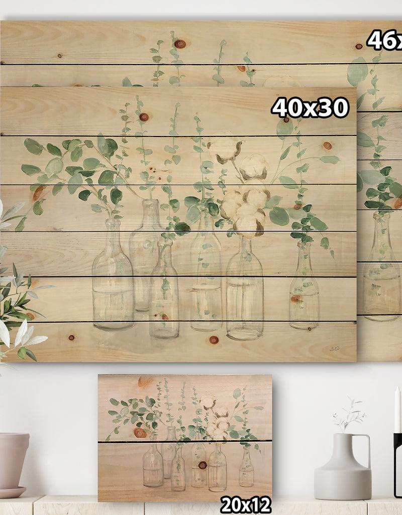 Designq Beautiful Flower Composition - Cottage Print On Natural Pine Wood