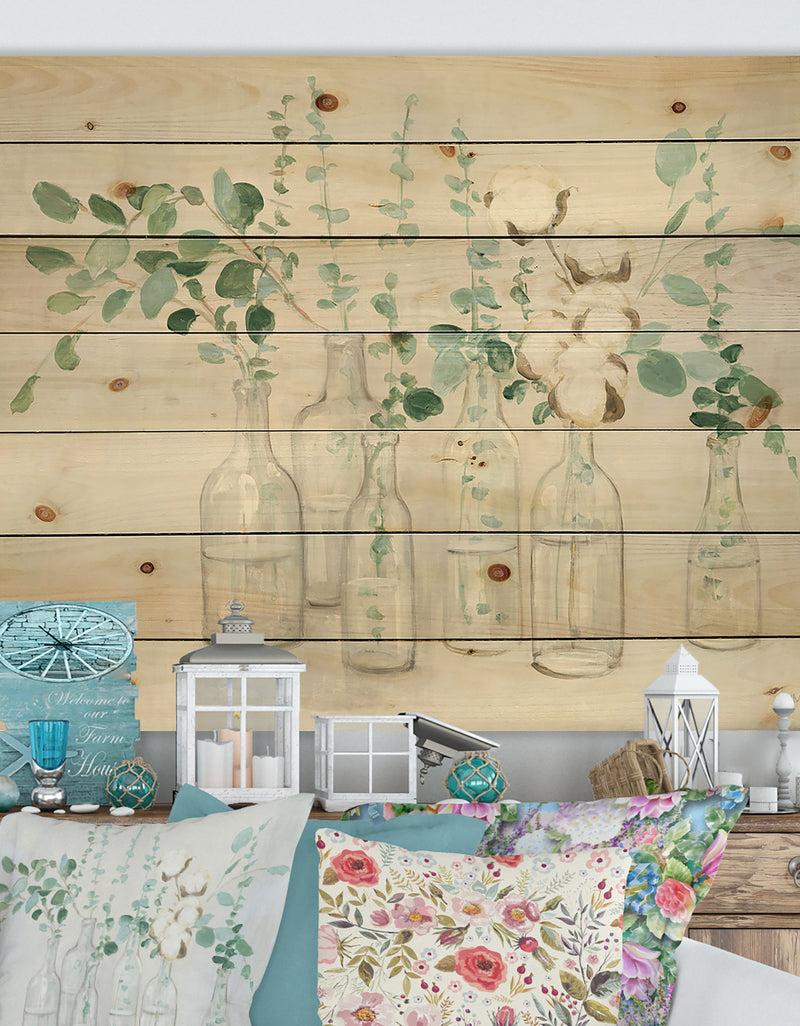 designq Beautiful Flower Composition - Cottage Print on Natural Pine Wood