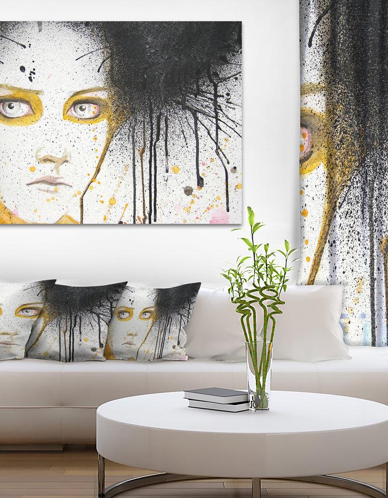 designq Beautiful Girl with Yellow Eyes - Portrait Digital Art Canvas Print