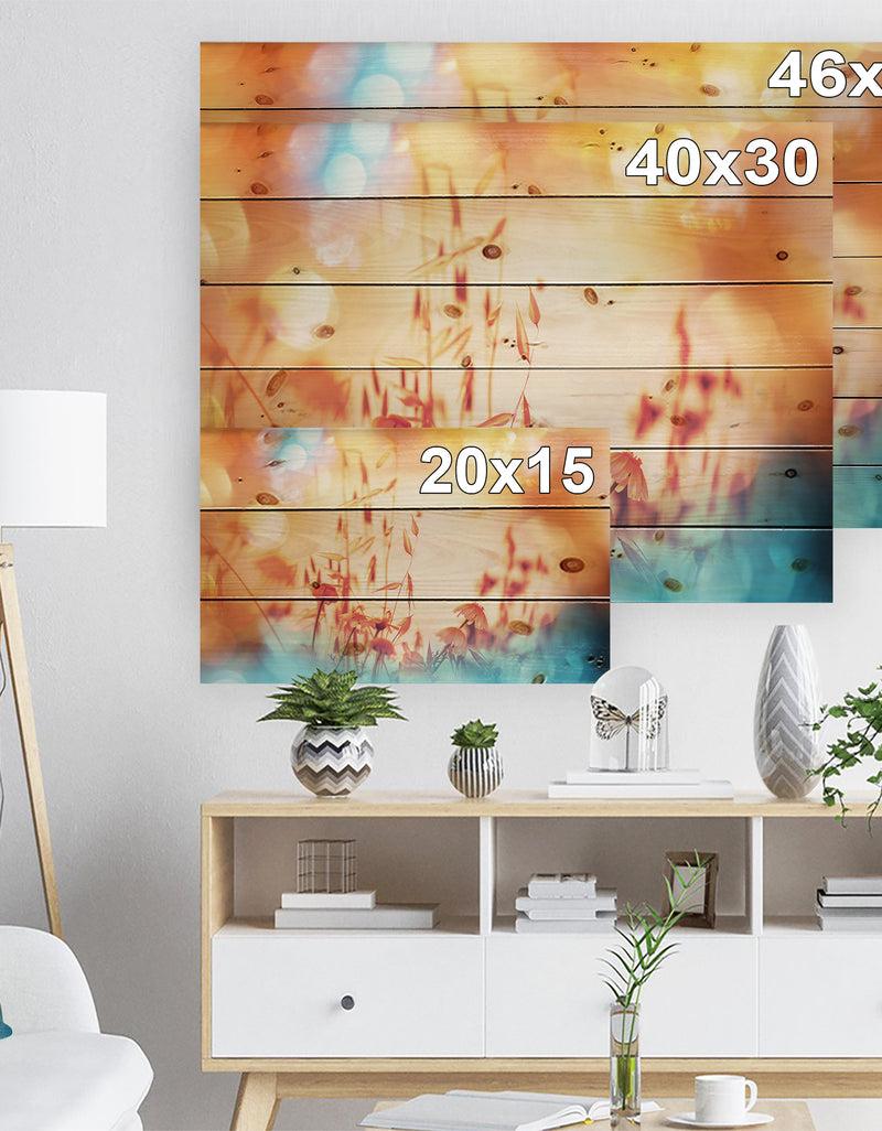 Designq Beautiful Little Summer Flowers View - Floral Print On Natural Pine Wood