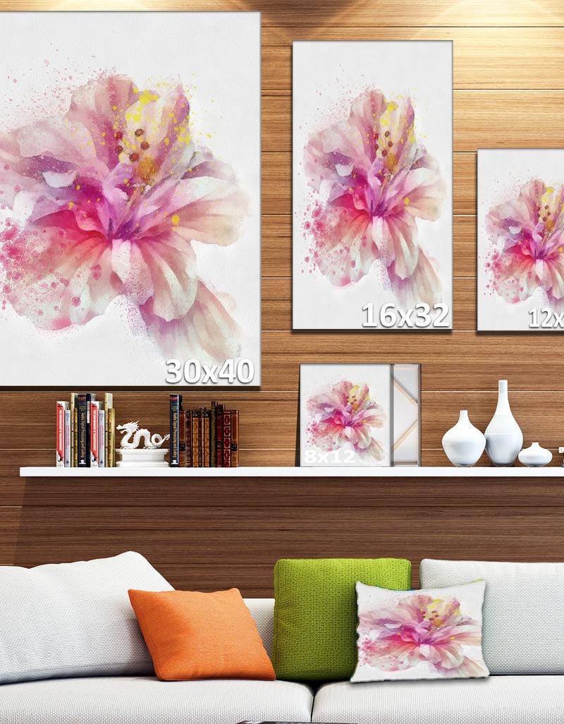 Designq Beautiful Pink Flower Watercolor - Flower Canvas Print Artwork