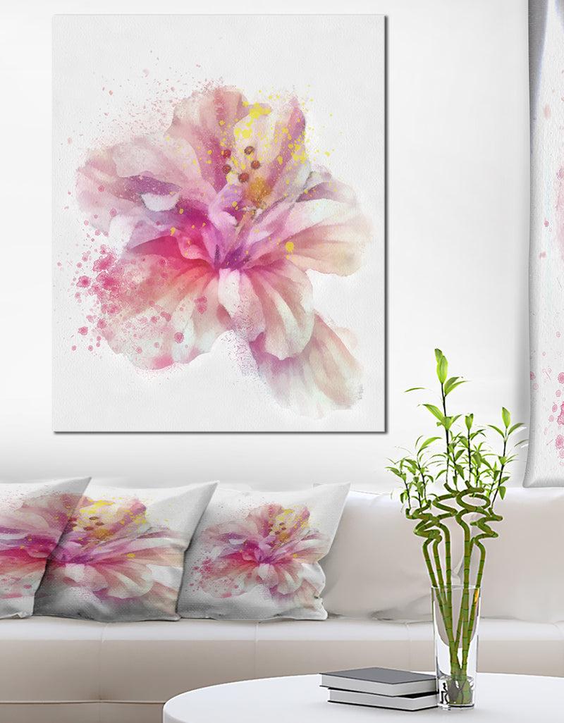 designq Beautiful Pink Flower Watercolor - Flower Canvas Print Artwork