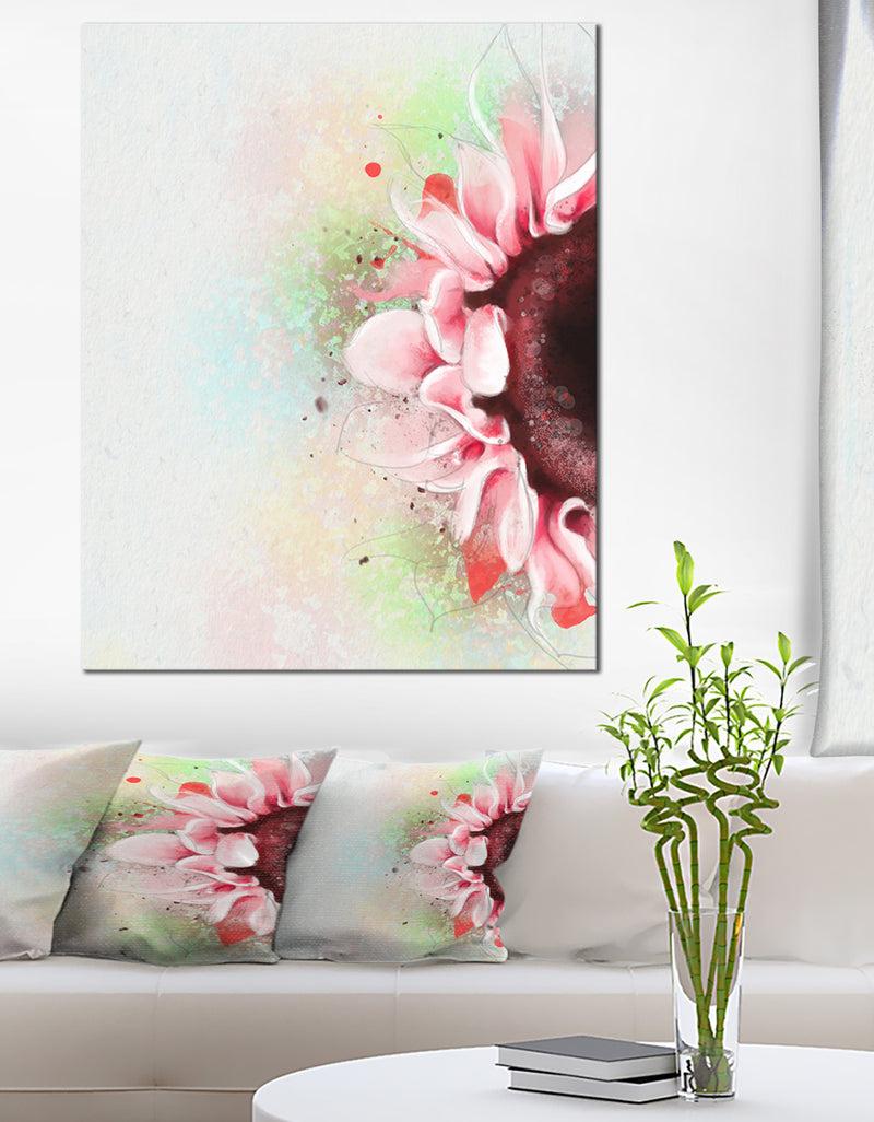 designq Beautiful Pink Sunflower Watercolor - Flowers Canvas Wall Artwork