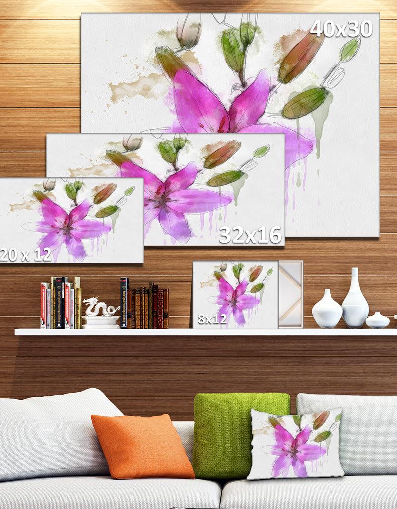 Designq Beautiful Purple Floral Illustration - Extra Large Floral Canvas Art