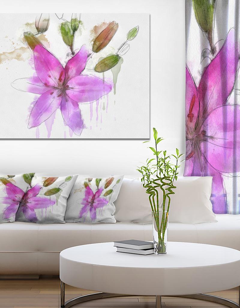 designq Beautiful Purple Floral Illustration - Extra Large Floral Canvas Art