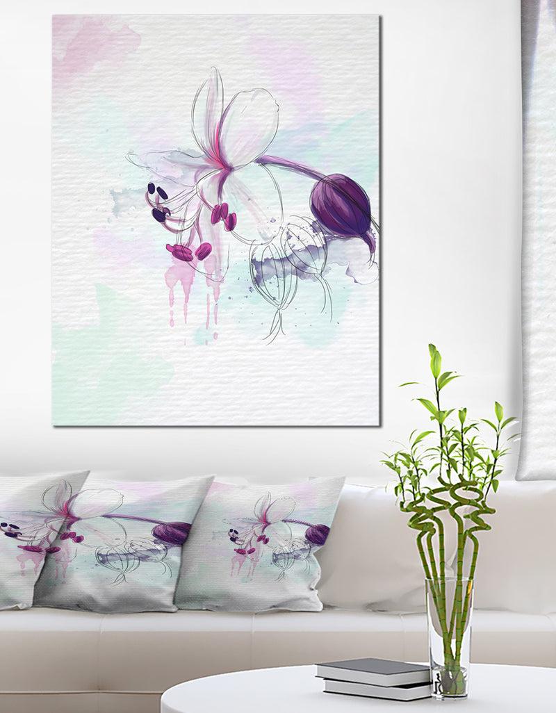 designq Beautiful Purple Flower with Splashes - Large Floral Canvas Artwork