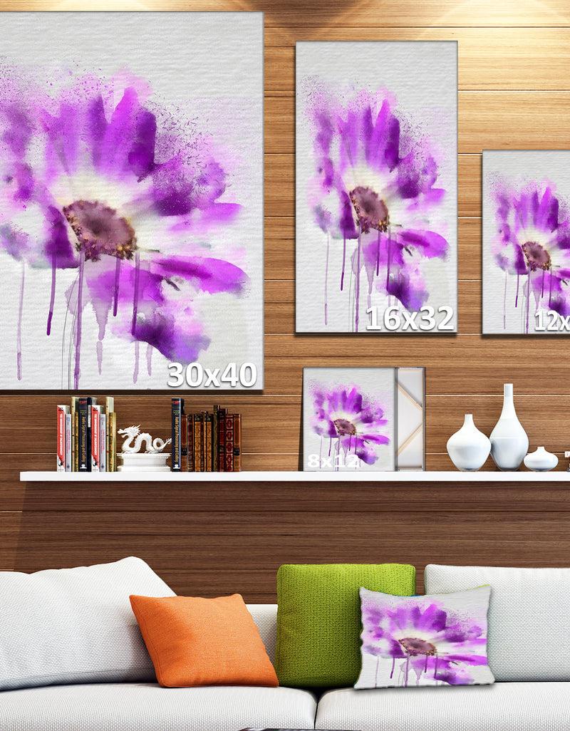 Designq Beautiful Purple Rose Watercolor - Modern Floral Canvas Wall Art