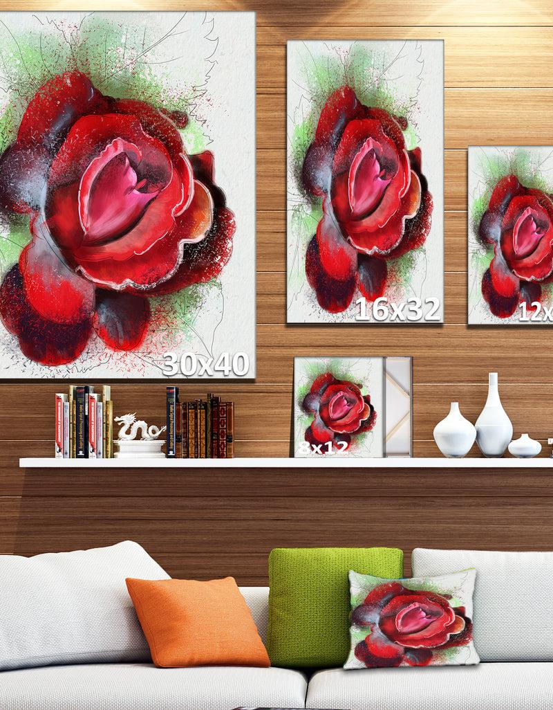 Designq Beautiful Red Rose With Green Shade - Floral Canvas Artwork Print