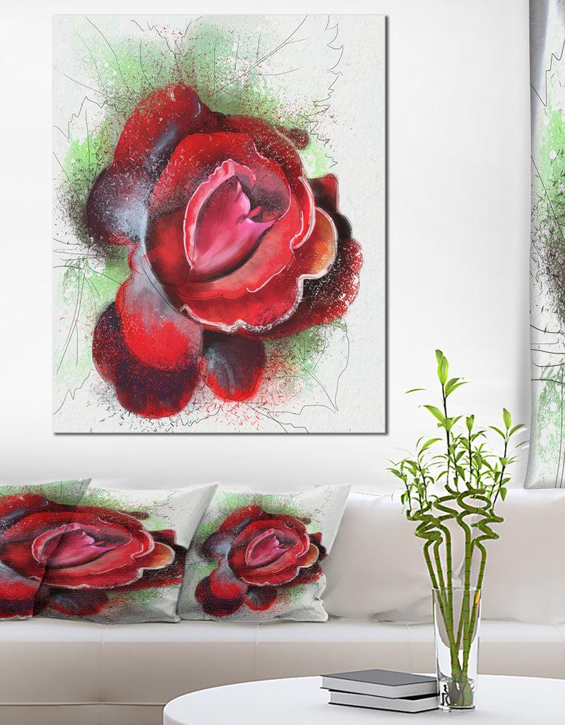 designq Beautiful Red Rose with Green Shade - Floral Canvas Artwork Print