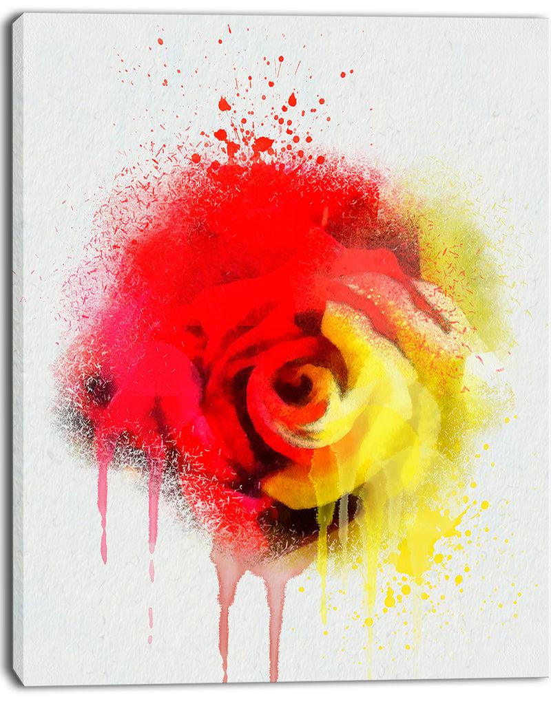 Designq Beautiful Red Yellow Rose Watercolor - Flowers Canvas Wall Artwork