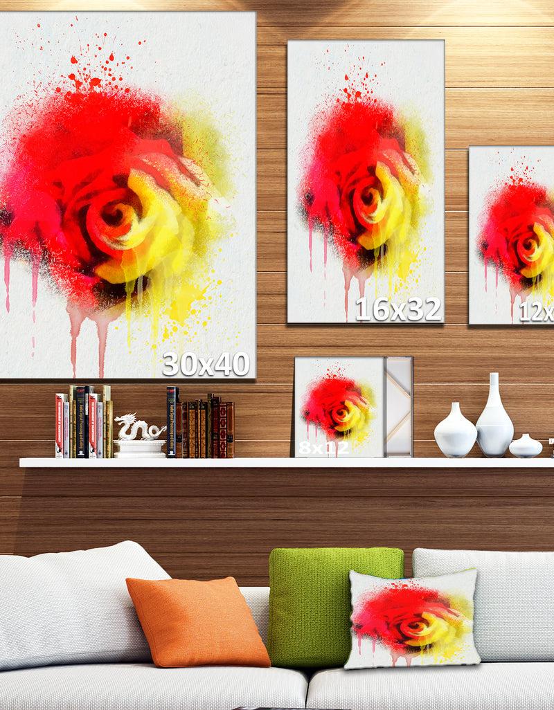Designq Beautiful Red Yellow Rose Watercolor - Flowers Canvas Wall Artwork