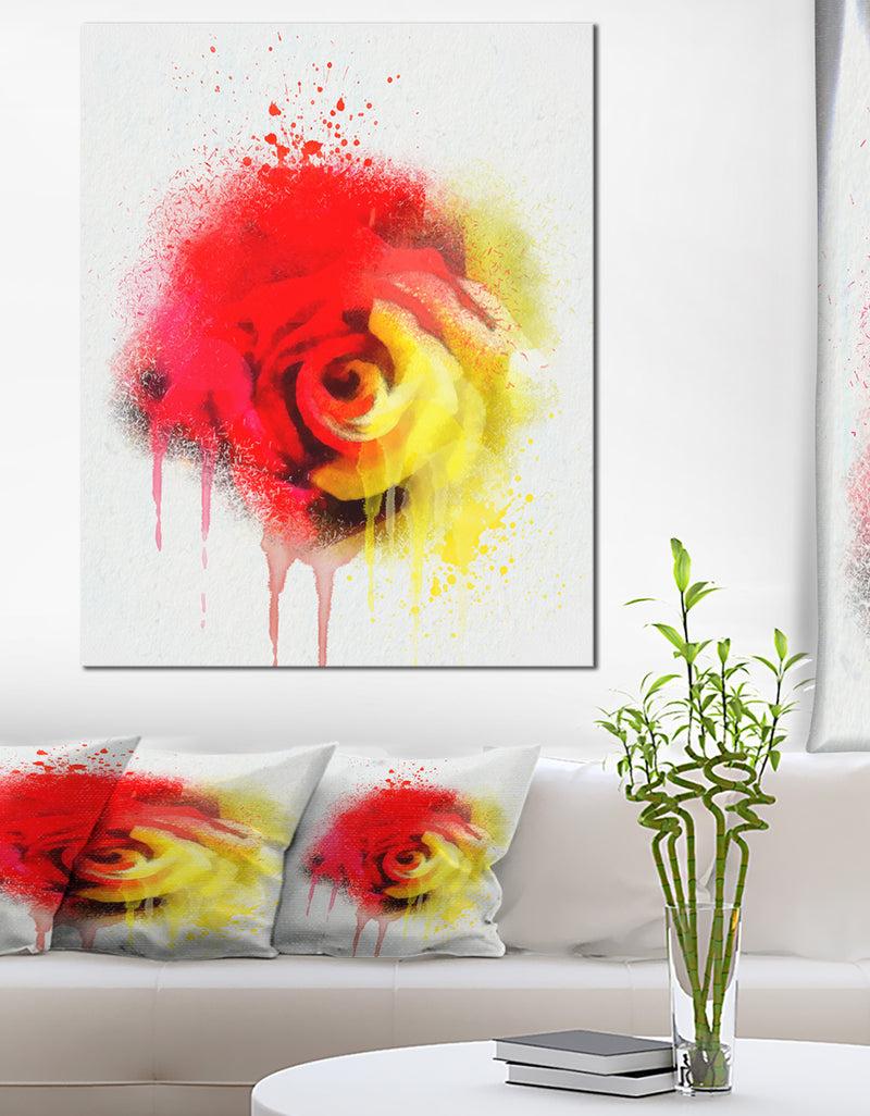 designq Beautiful Red Yellow Rose Watercolor - Flowers Canvas Wall Artwork