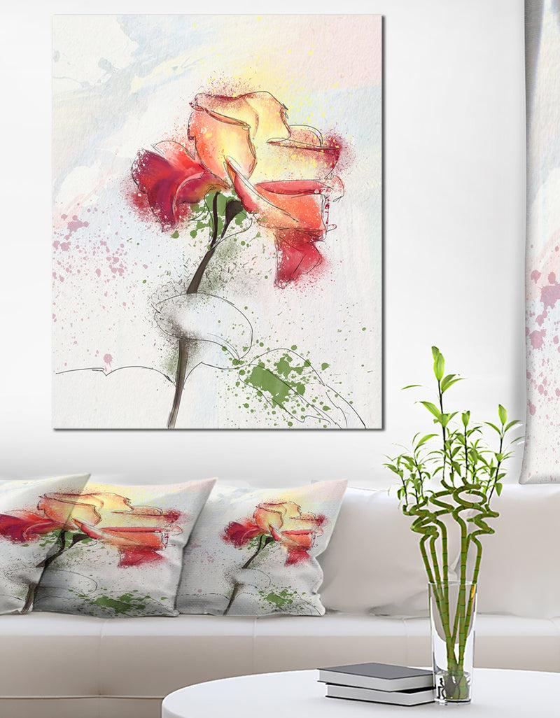 designq Beautiful Rose Illustration Drawing - Floral Canvas Artwork Print