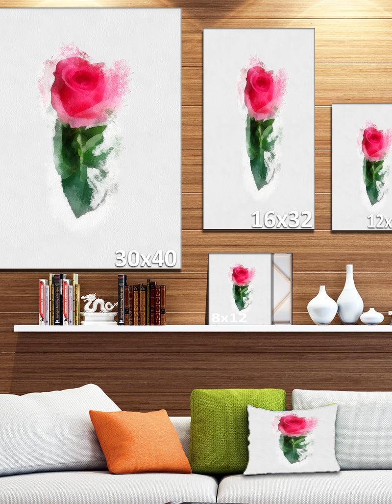 Designq Beautiful Rose With Leaves Drawing - Floral Canvas Artwork Print