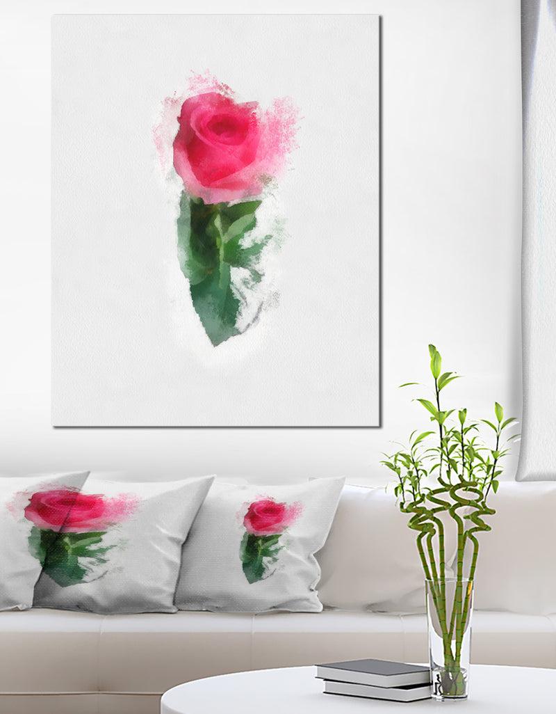 designq Beautiful Rose with Leaves Drawing - Floral Canvas Artwork Print