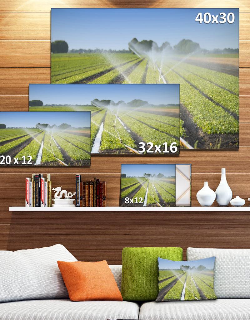 Designq Beautiful View Of Crops Watering - Extra Large Landscape Canvas Art Print