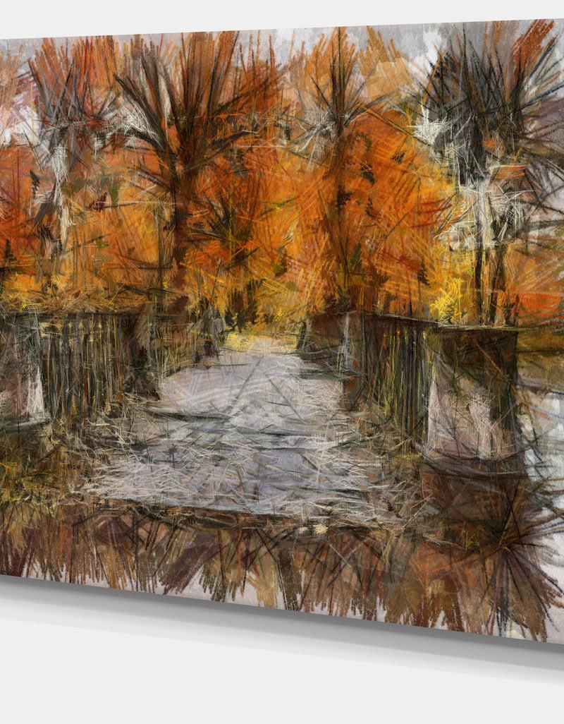 Designq Beautiful Watercolor Autumn Forest - Landscape Canvas Wall Art