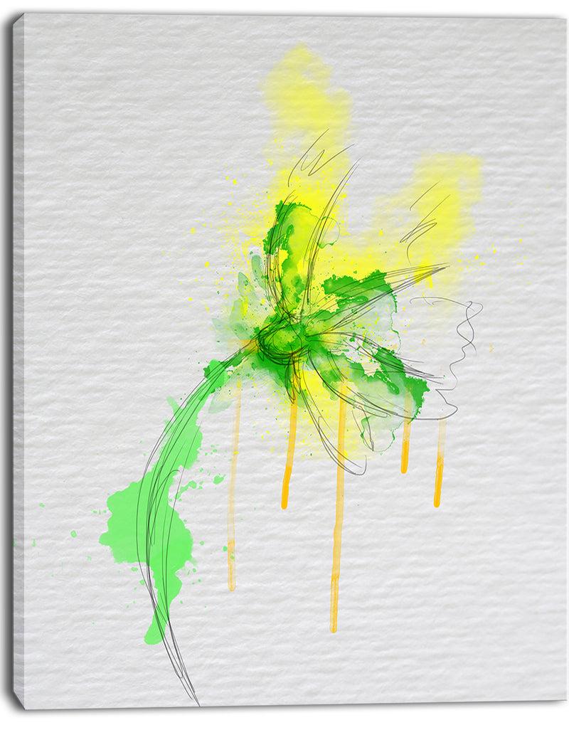 Designq Beautiful Yellow Green Flower Sketch - Extra Large Floral Canvas Art