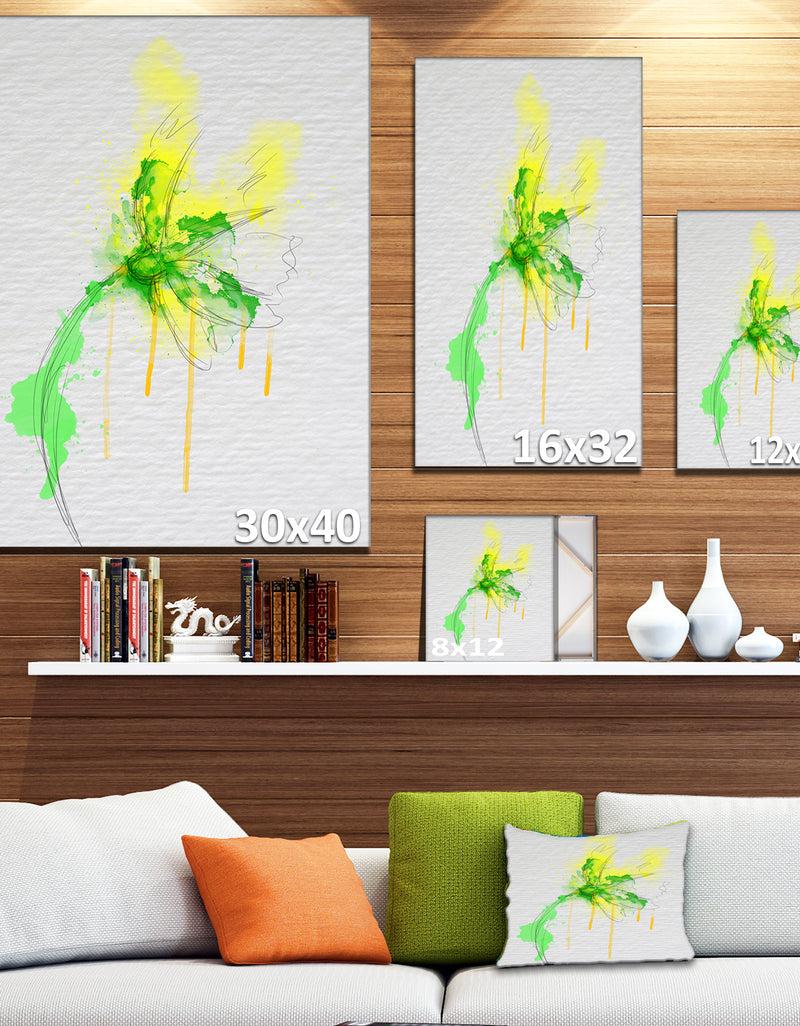 Designq Beautiful Yellow Green Flower Sketch - Extra Large Floral Canvas Art