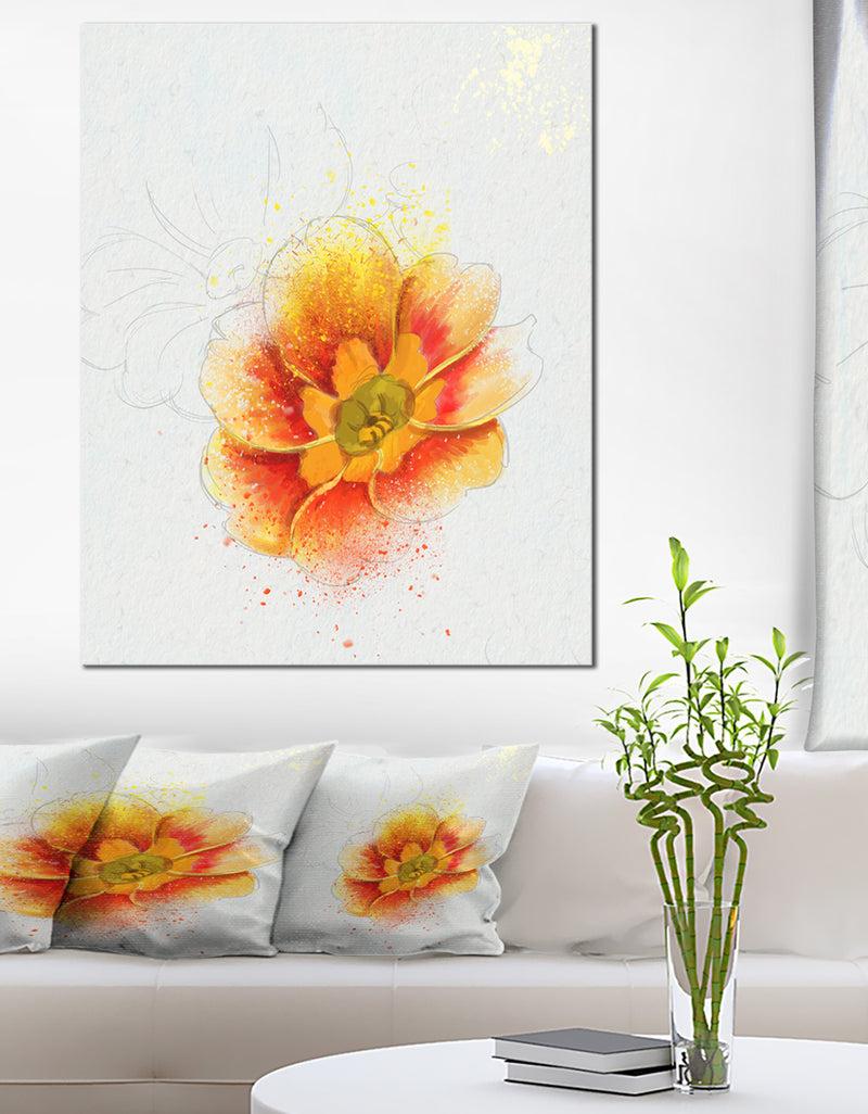 designq Beautiful Yellow Watercolor Flower - Floral Canvas Artwork Print