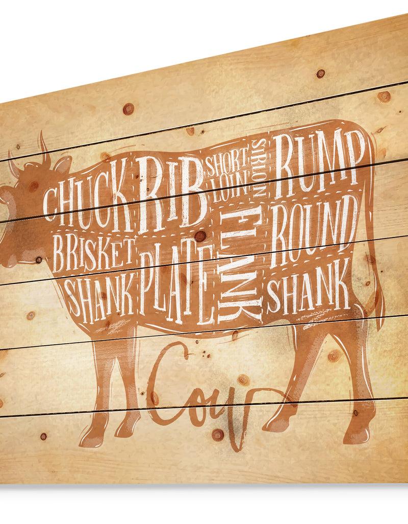 Designq Beef Cutting Scheme Craft - Farmhouse Animal Painting Print On Natural Pine Wood