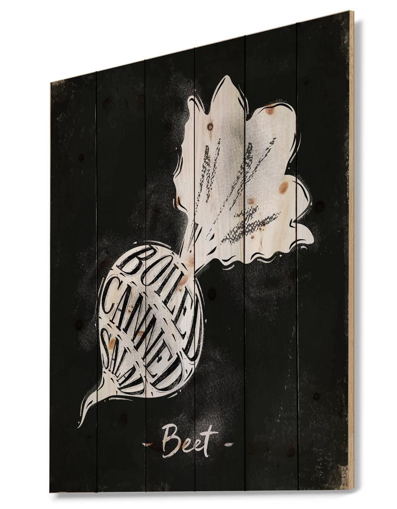 Designq Beet Cutting Scheme Chalk - Farmhouse Food Painting Print On Natural Pine Wood