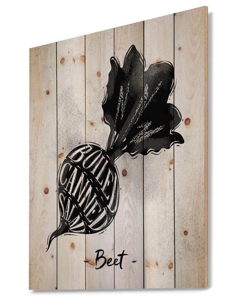Designq Beet Cutting Scheme - Farmhouse Food Painting Print On Natural Pine Wood