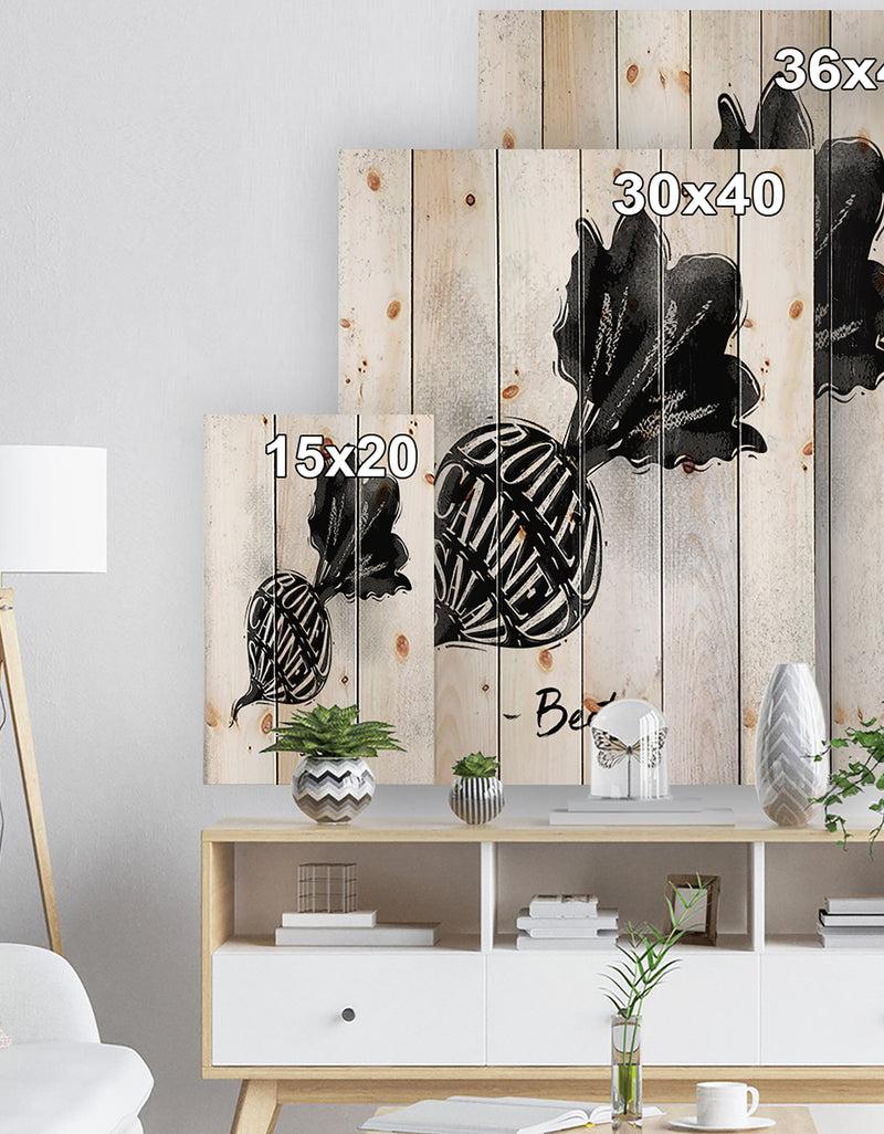 Designq Beet Cutting Scheme - Farmhouse Food Painting Print On Natural Pine Wood
