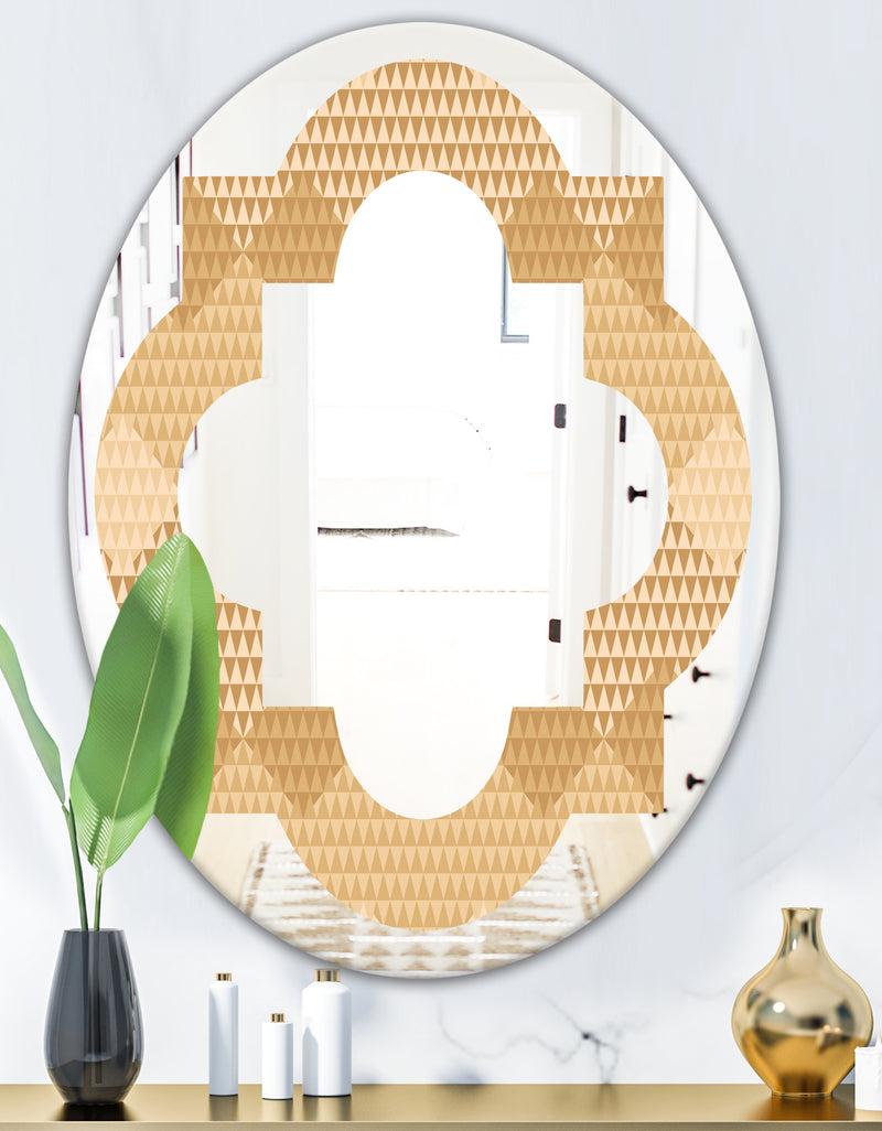 Designq Beige Retro Triangular Wave - Modern Round Or Oval Wall Mirror - Quatrefoil