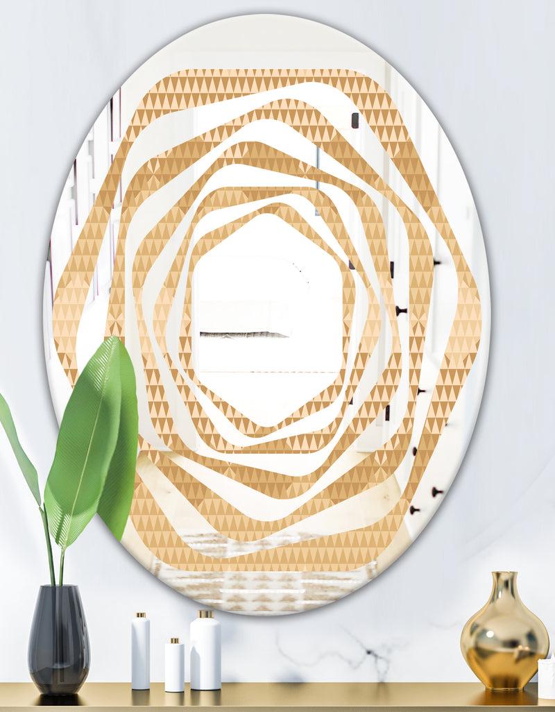 Designq Beige Retro Triangular Wave - Modern Round Or Oval Wall Mirror - Whirl