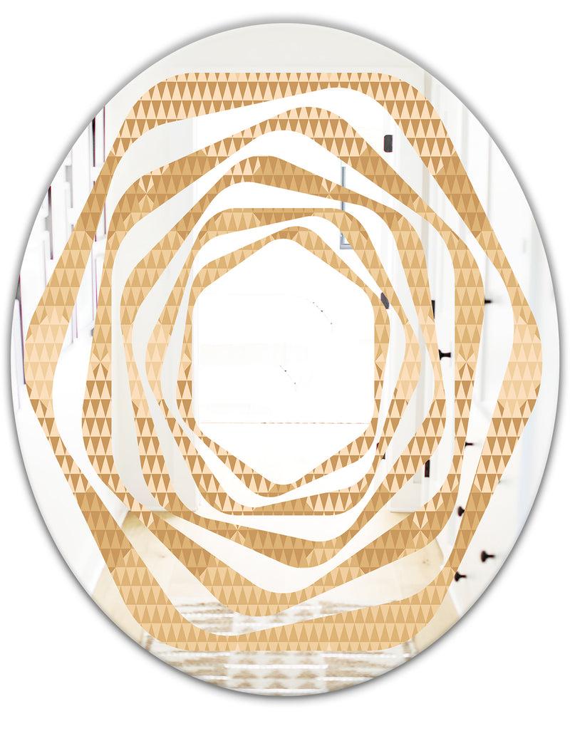 Designq Beige Retro Triangular Wave - Modern Round Or Oval Wall Mirror - Whirl