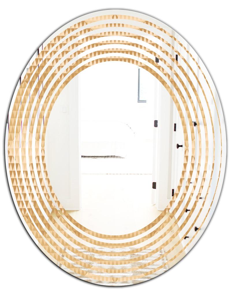 Designq Beige Retro Triangular Wave - Modern Round Or Oval Wall Mirror - Wave