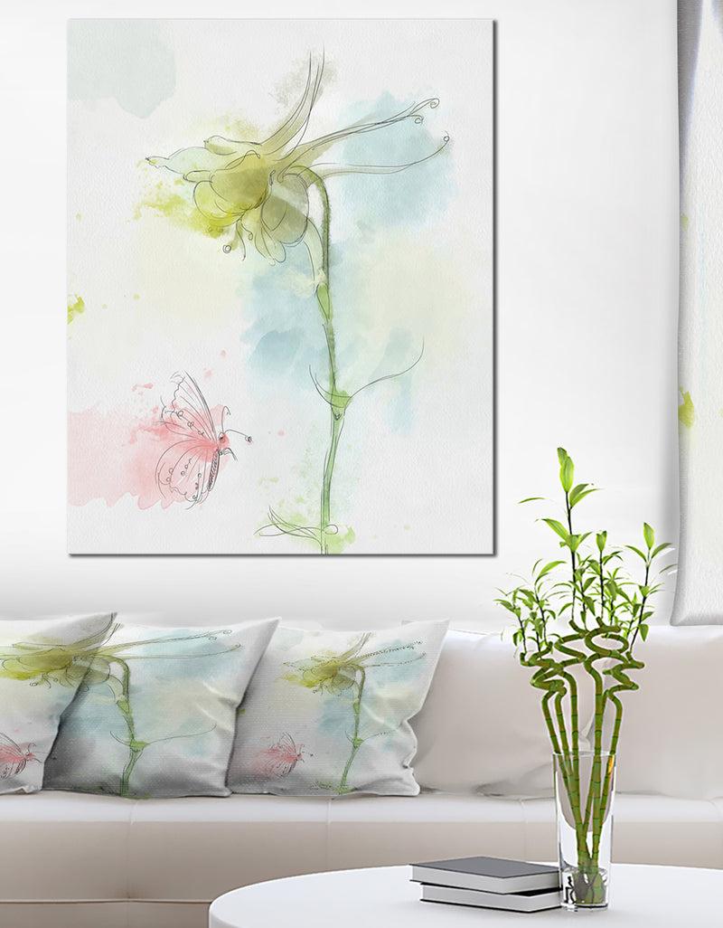 designq Bellflower Sketch and Butterfly - Modern Floral Canvas Wall Art