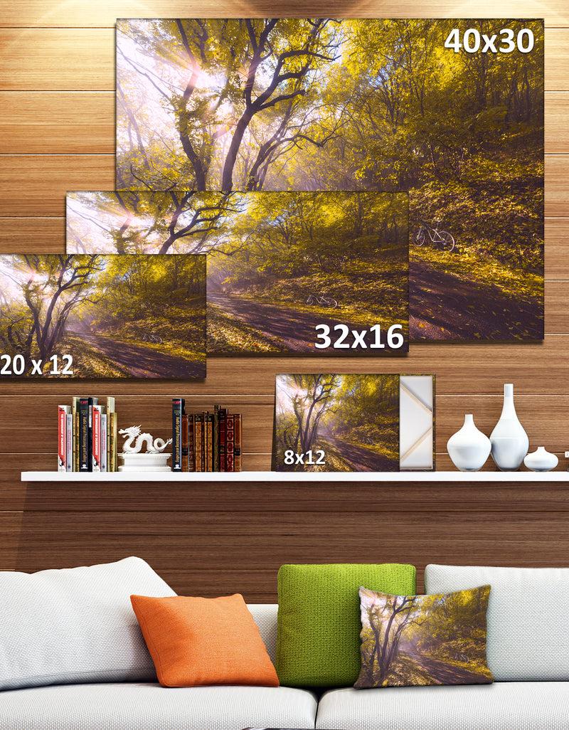 Designq Bicycle Ride In Fall Forest - Extra Large Landscape Canvas Art Print