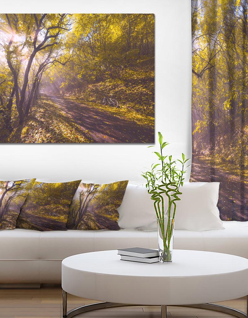 designq Bicycle Ride in Fall Forest - Extra Large Landscape Canvas Art Print