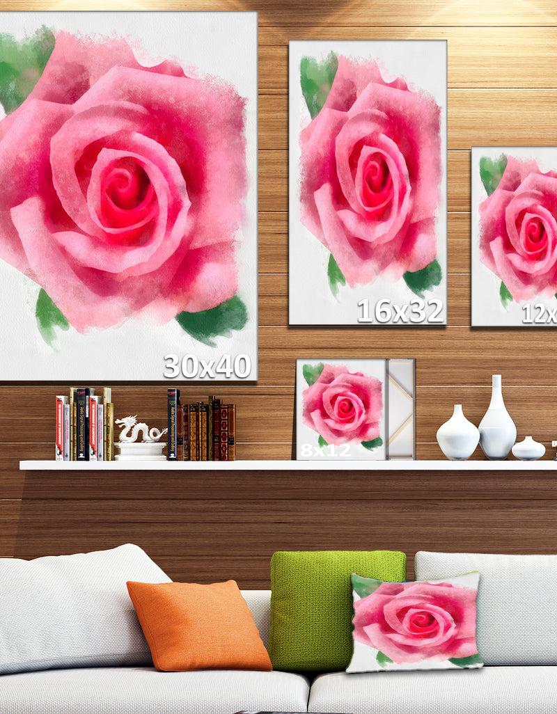 Designq Big Pink Rose Flower With Leaves - Large Floral Canvas Artwork