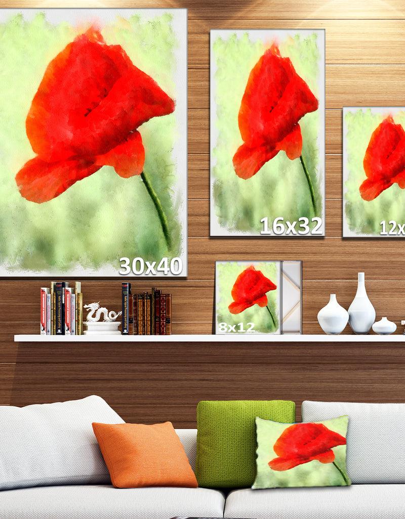 Designq Big Red Poppy Flower Watercolor - Flower Canvas Print Artwork