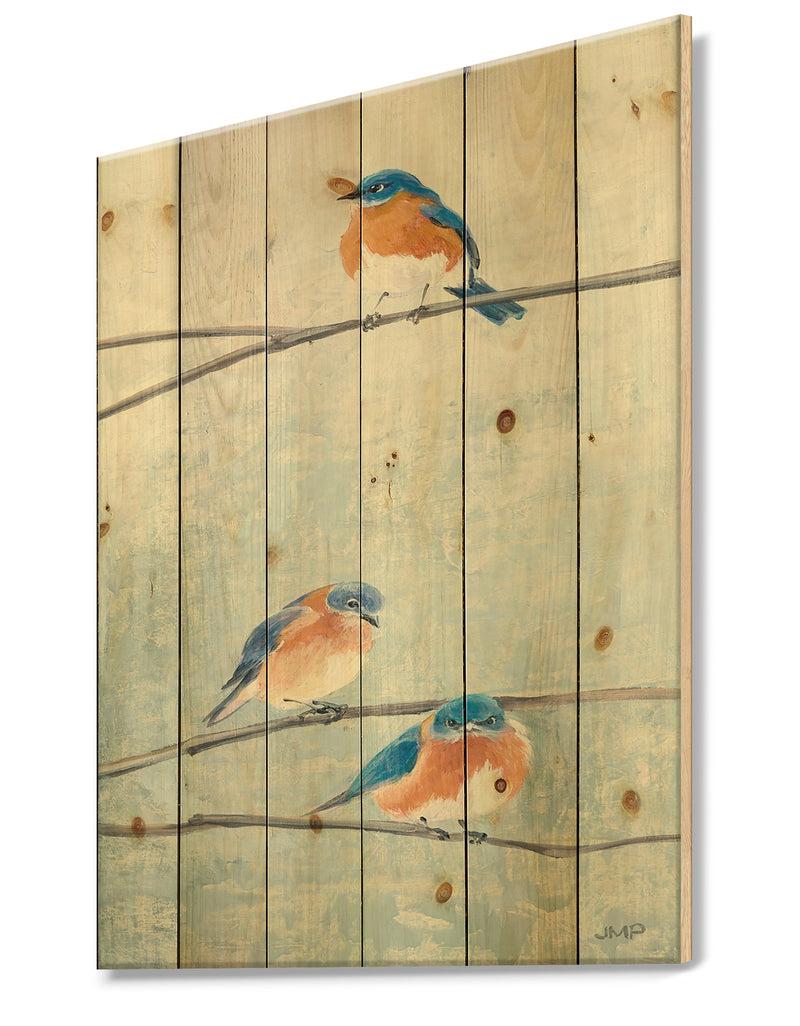 Designq Bird Hanging On Tree II - Modern Farmhouse Print On Natural Pine Wood