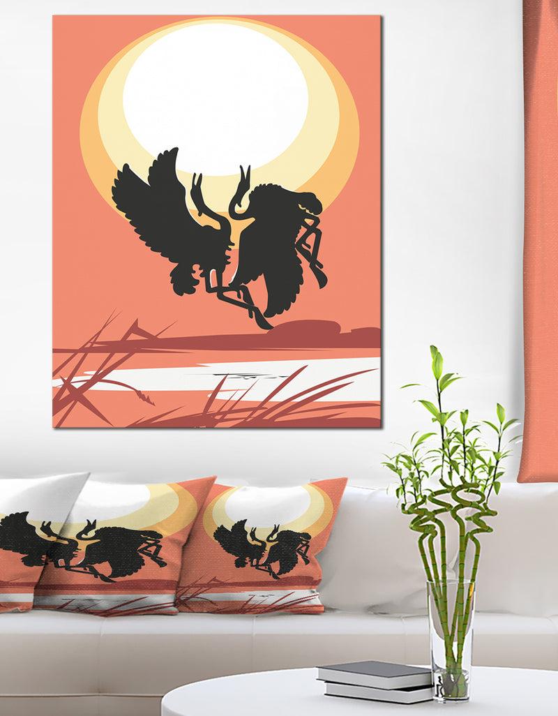 designq Birds at Sunset Vector Drawing - Large Abstract Canvas Wall Art
