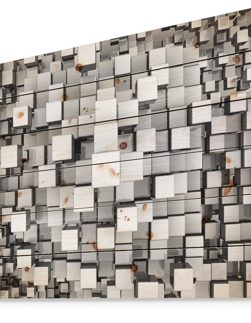 Designq Black And Grey Cubes - Contemporary Print On Natural Pine Wood