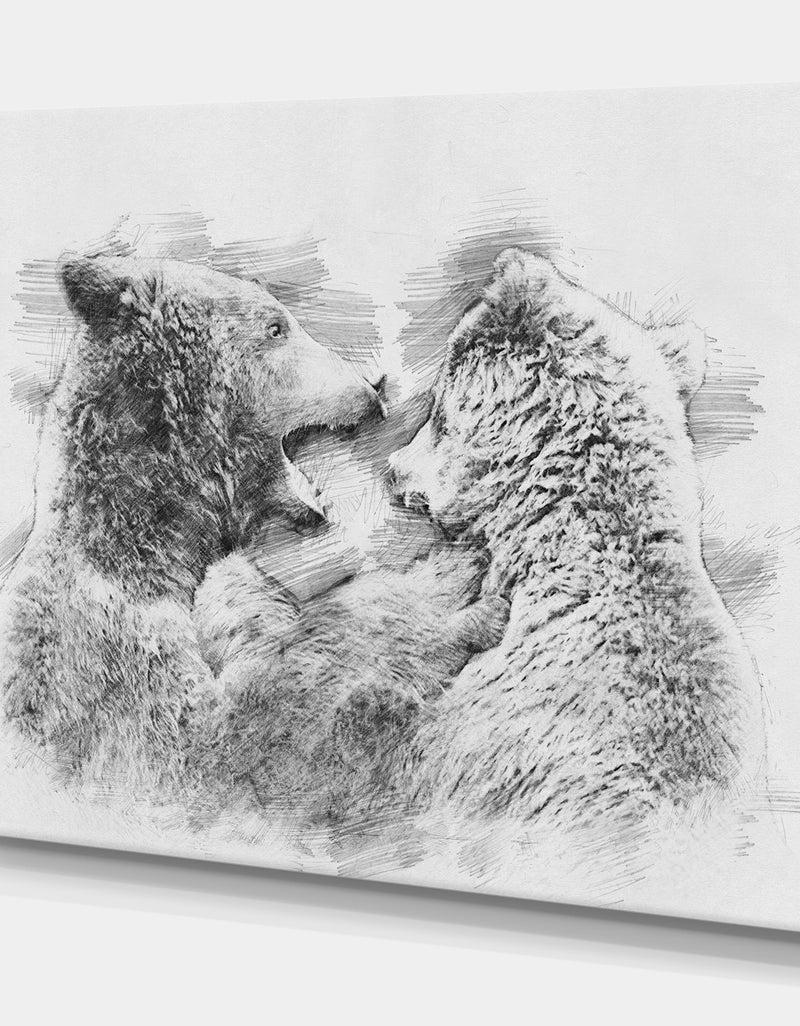 Designq Black And White Bear Pencil Sketch - Animals Painting Print On Wrapped Canvas