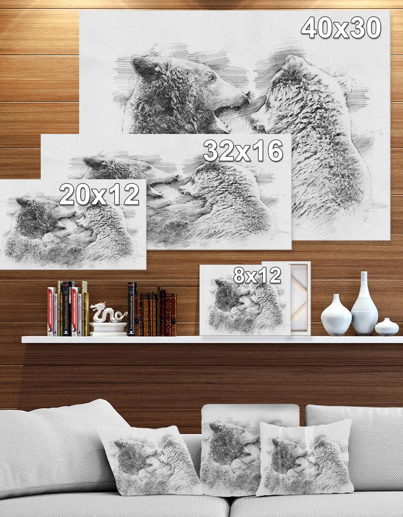 Designq Black And White Bear Pencil Sketch - Animals Painting Print On Wrapped Canvas