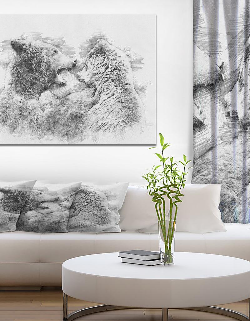 designq Black and White Bear Pencil Sketch - Animals Painting Print on Wrapped Canvas